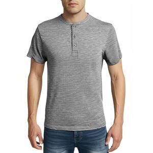 Straight Faded Men's Henley Tee Size Small‎ Grey 3-Button Placket Casual Classic